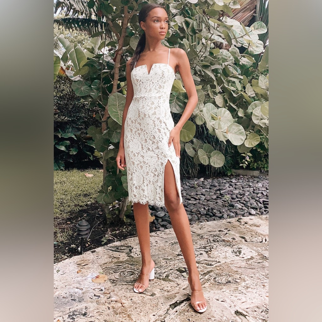Lulus Amazing Allure White Crochet Lace Bodycon Midi Dress